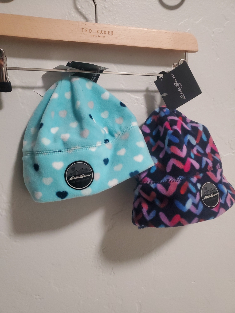 Eddie Bauer Kids Fleece Beanie 2-Pack - Light Blue & Navy Heart Print